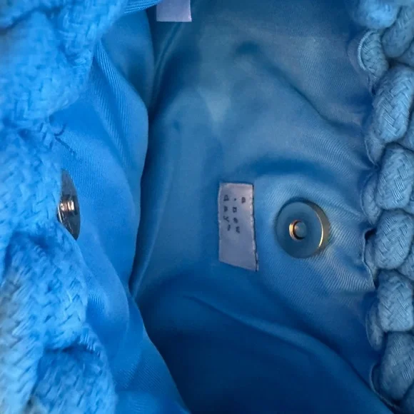 Sky Blue Chunky Knit Cotton Shoulder Bag | Textured Woven Style - Picture 4 of 6